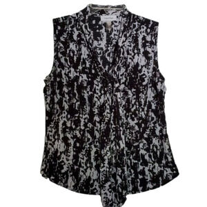 Calvin Klein Animal Print Sleeveless Button Front Tie Neck Blouse Size S…